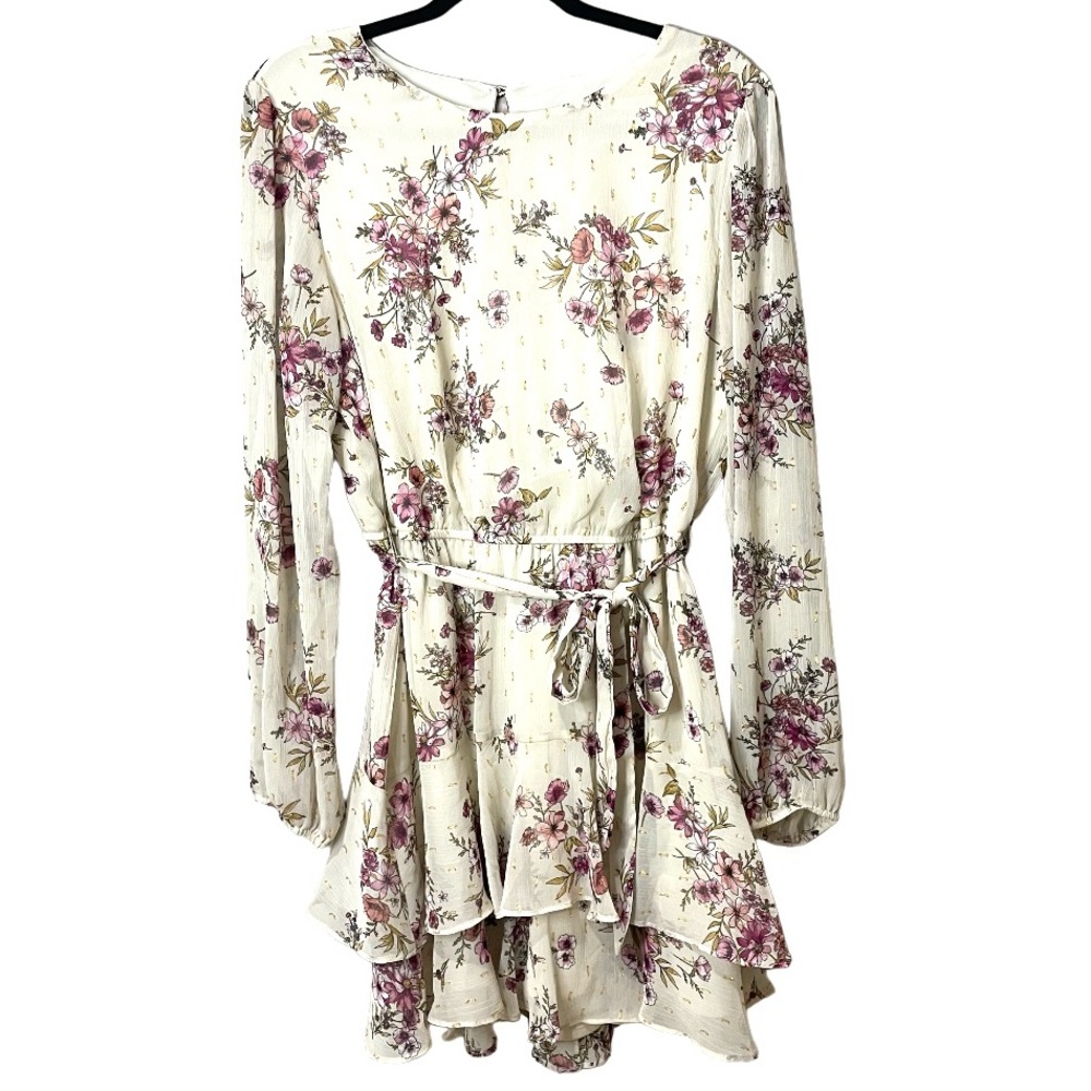 CITY STUDIOS Mini Dress Floral Long Shear Sleeves Tiered Skirt SZ XL NWOT - Picture 3 of 13